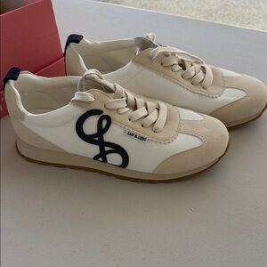 Sam & Libby Cream, Beige and Navy Low-Top Sneakers